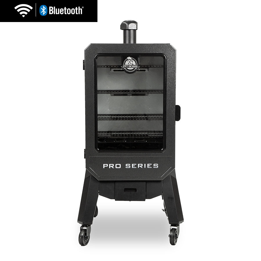 Pit Boss Pro Series II 4-Series style compact vertical pellet smoker with viewing window