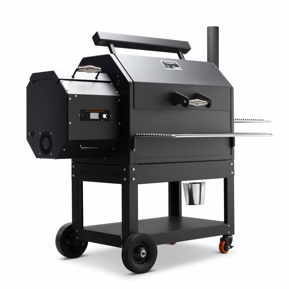 Yoder Smokers YS640S pellet grill on its heavy-duty black steel cart